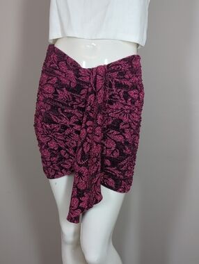 For Love & Lemons Shailee Metallic Mini Skirt in a magenta and black floral Xs